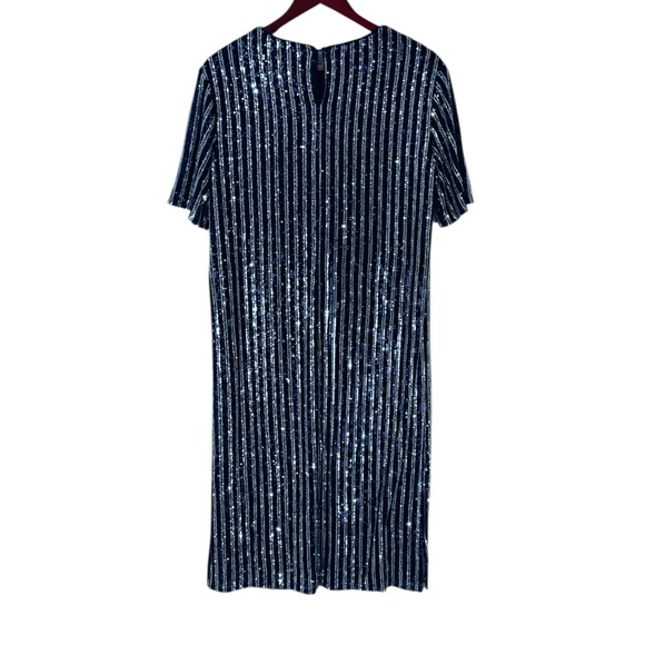 Anthropologie Flat White Short-Sleeve Sequin Stripe Shift Midi Dress Medium - Picture 10 of 14